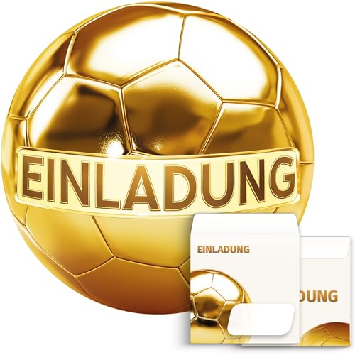 beriluDesign 12x Fußball Einladungskarten mit Umschlägen zum Kindergeburtstag | Kinder Geburtstag-Einladungen für Jungen und Mädchen