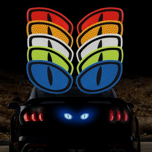 Image of TOMALL 5 Pair Car Reflective Eyes Stickers for Car Logo Rearview Mirror Window Safety Warning High-Intensity Night Visibility Anti-Collision Reflective Decor Decals Waterproof for Vehicles SUV Laptop