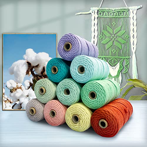 3mm x 109Yards Macrame Cord Thick Natural Cotton Macrame Rope, 4 Strand Twisted Cotton Cord Rope for Soft Macrame Natural Color Handmade Wall Hanging, Plant Hanger, Craft, Knitting, Decorative Project