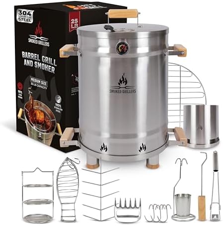 Barrel Smoker Grill Combo | 100% 304 Stainless Steel Barrel | 95%...