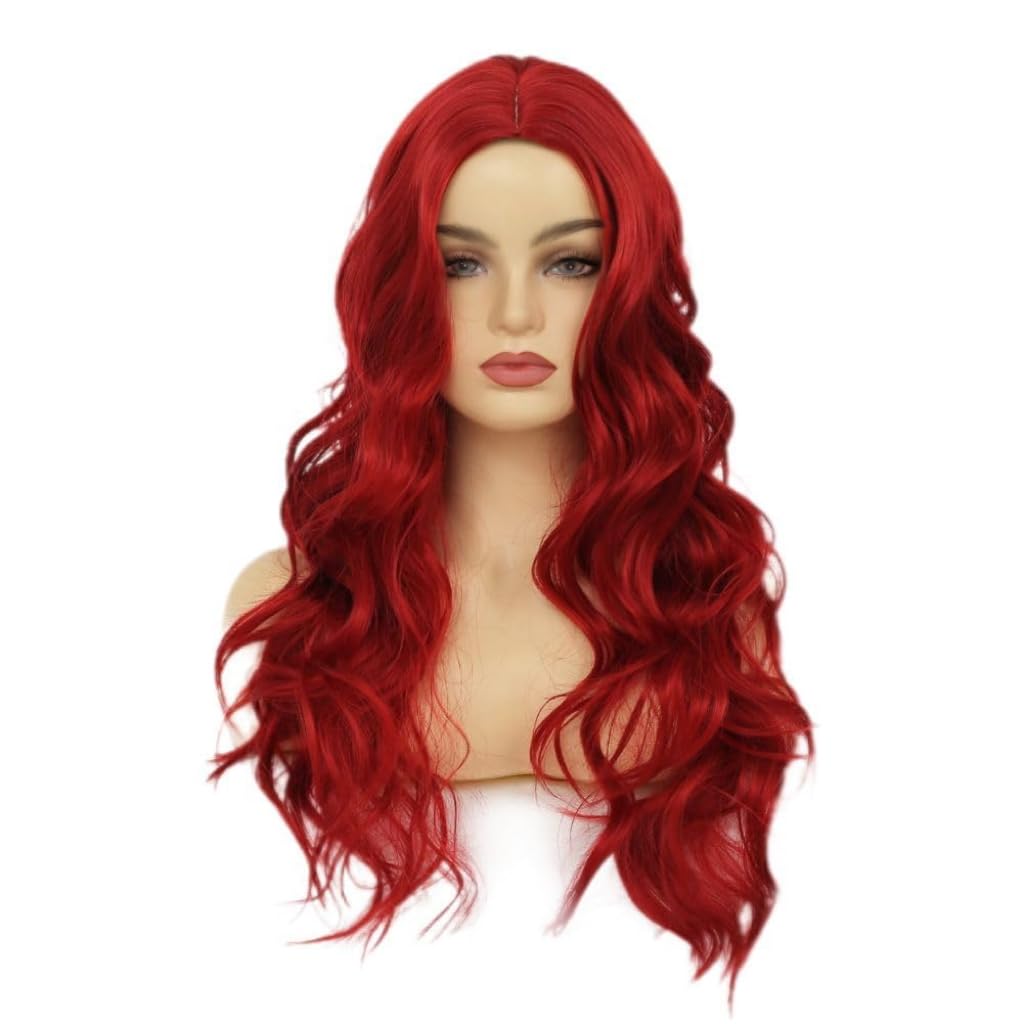 Salaibs Red Long Curly Wigs for Women Middle Part Wavy Natural Synthetic Hair Wigs for Cosplay Halloween Party Use - Image 2