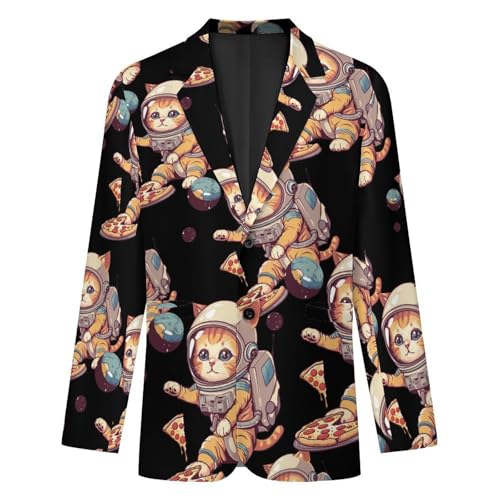 Funny Cat Flying A Pizza Astronaut Men's Suits Dress Business Formal Suit Print Jackets Coat for Wedding Party4