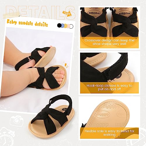 Image of Miamooi Infant Baby Girls Boys Sandals Summer Bowknot Crib Shoes Toddler Pu Leather Flower Soft Rubber Sole Dress Flats First Walker Shoes