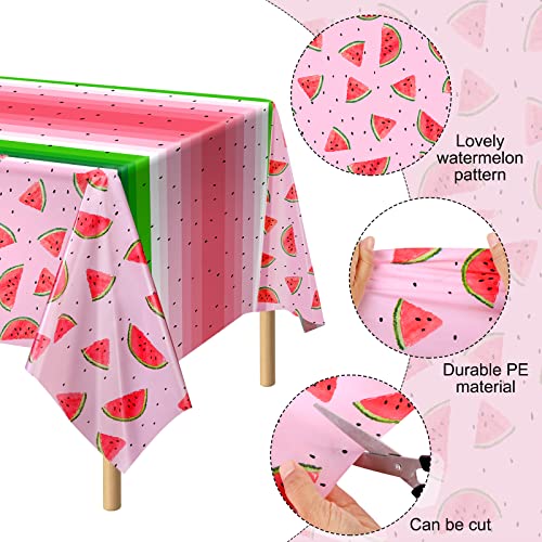 Durony DY0484 2 Pack Watermelon Plastic Tablecloths 54 X 108 Inches Pink Watermelon Plastic Table Cloth Cover Watermelon Party Supplies thumb #2