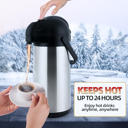 Airpot Coffee Dispenser with Pump Hot Drink Dispenser, Insulated Thermal Coffee Carafe for Keeping Hot - Cold Water, Party Chocolate Drinks & Stainless Steel Thermos Urn Thermal Beverage Dispenser - Thumbnail 2