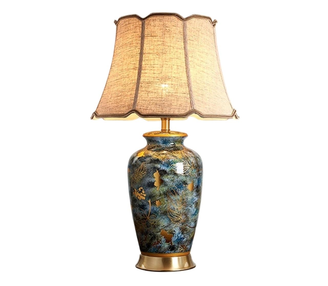 HYHDDM American Retro Ceramic & Copper Table Lamp, Dimmable Touch Bedside Nightstand Lamp for Sofa Corner Bedroom Study(A,Lighting)