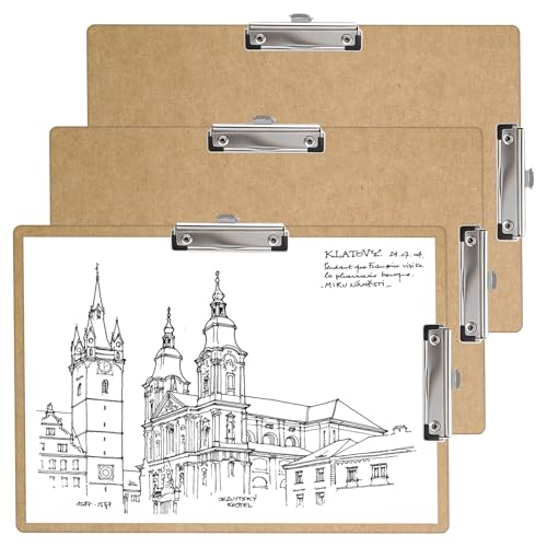 Yuaerbuo 3Pcs A3 Clipboard Landscape Extra Large MDF Wooden Clipboards with Double Steel Clips Durable A3 Basic Hardboard Clip Board for Drawing Sketching Office Work