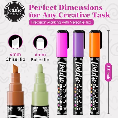 Image of Loddie Doddie Chalk Markers - 10-Pack, Earth Tones, 6mm Tips - Erasable Pens for Blackboard & Glass - Reversible Tips for Fine & Broad Lines - Window Chalk Markers for Cars & Mirrors