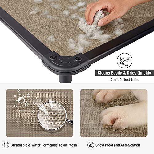 Veehoo Chew Proof Elevated Dog Bed - Cooling Raised Pet Cot - Rustless Aluminum Frame And Durable Textilene Mesh Fabric, Unique Designed No-Slip Feet For Indoor Or Outdoor Use, Beige Coffee, Large #TOP4