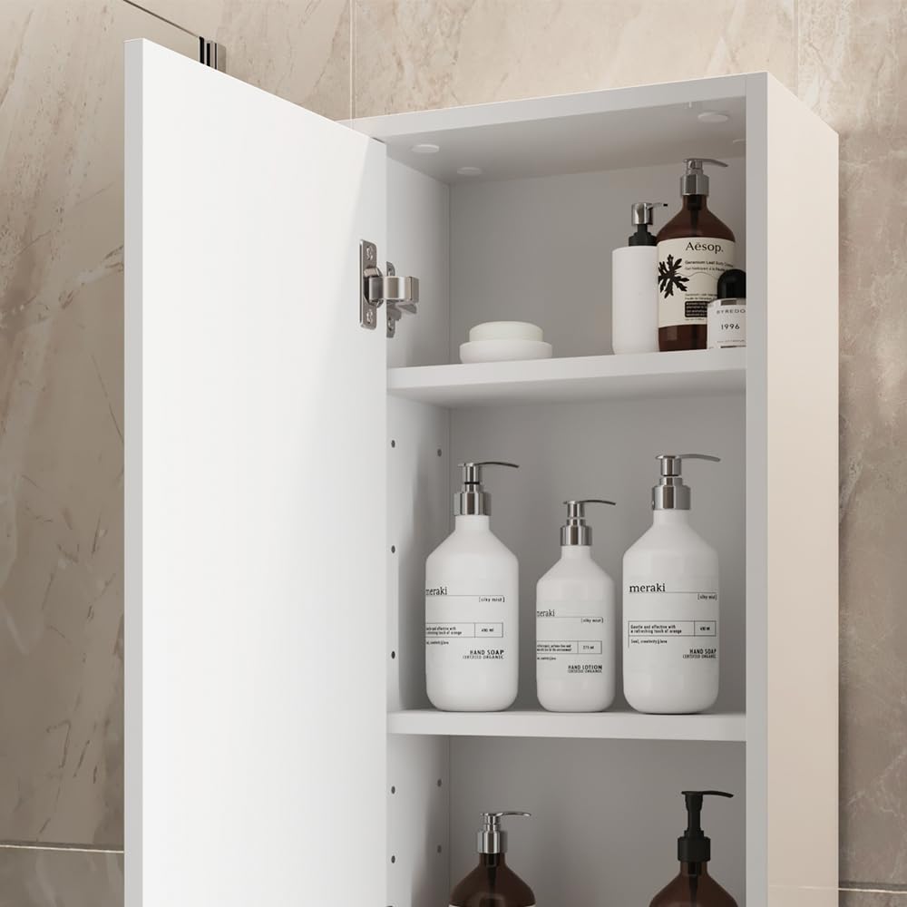 Vicco Armario de baño Detmold Blanco Brillo Intenso/Roble Dorado 81.6x35 cm | con puerta, apto para montaje en pared y combinable con la serie Detmold