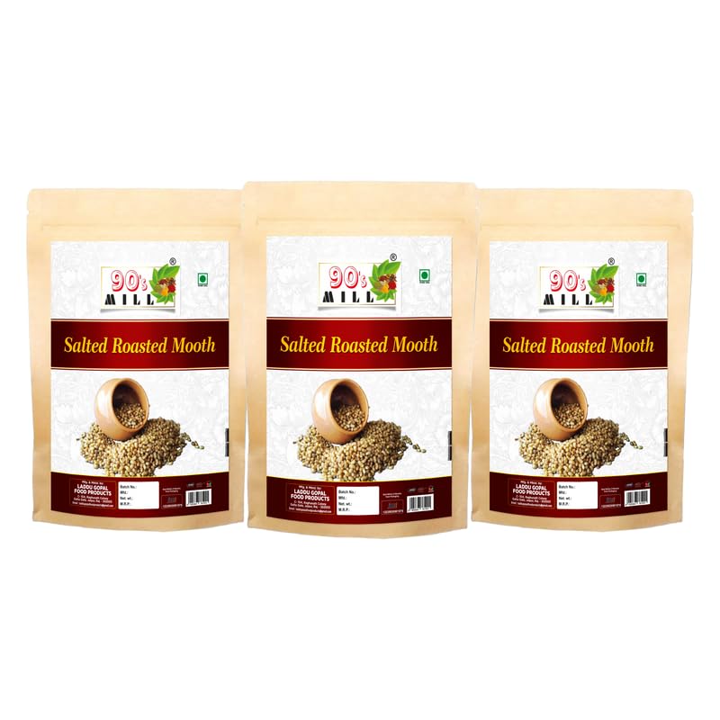 90's MILL Roasted Savoury Snack Naripayaru Moth Matki Namkeen Snack Suitable for Vegans | Organic Sprouted Moth (Roasted) Snack | Ready to Eat Healthy Evening Party Snack Nashta-850g*3Pack