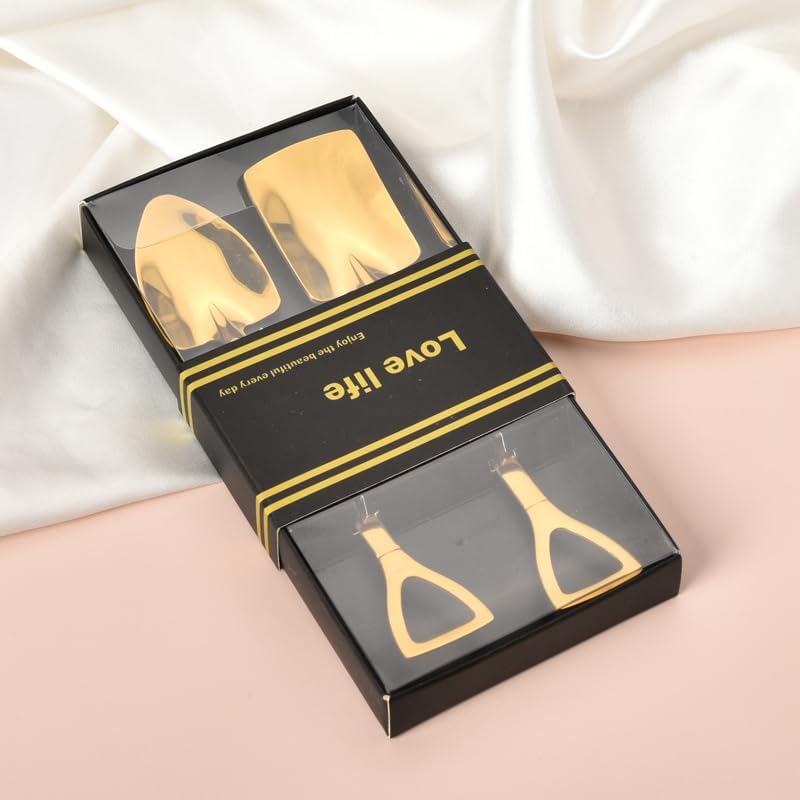 Miniatura 4 de Juego de 2 cucharas de pala dorada para postres para café, té, cucharas de pomelo, juego de 2 cucharas planas para helados, regalos para amantes del