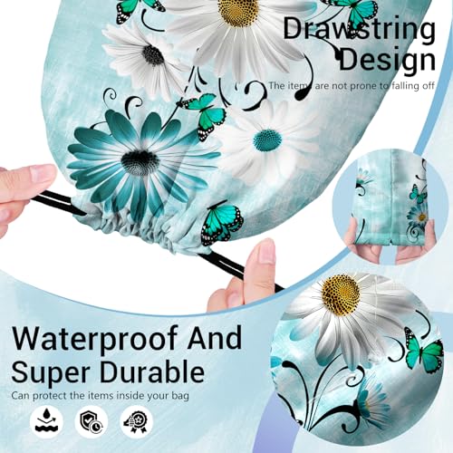 Image of Daisy Flower Butterfly Grip Bags for Gymnasts Green Drawstring Storage Pouch Bag for Outdoor Grip