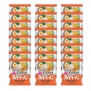 [SAPPORO ICHIBAN] Miso Flavor Ramen Noodles, No. 1 Tasting Japanese Instant Noodles (3.5 Oz. x 24 pouches)