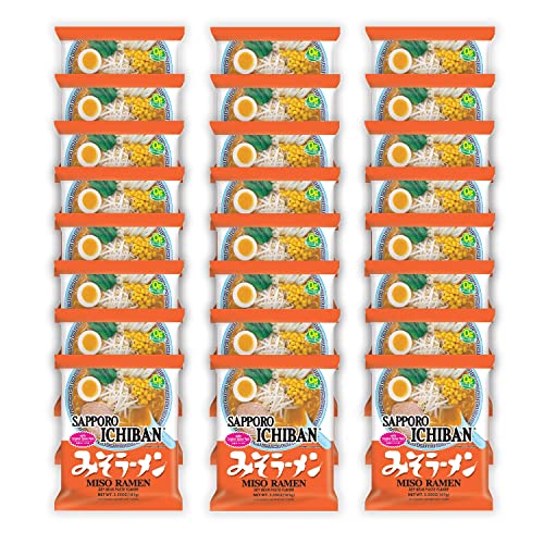 [SAPPORO ICHIBAN] Miso Flavor Ramen Noodles, No. 1 Tasting Japanese Instant Noodles (3.5 Oz. x 24...