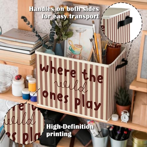 Image of Red Stripe Boho Classroom Storage Bins Box with Handles, Where the Wild Ones Play Collapsible Basket Organizer for Kids Playroom Nursery Bedroom Bathroom Books Clothes