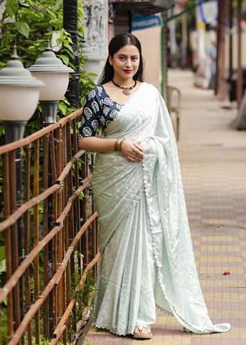 Image of Panzora Women's Soft Crepe Silk Saree With Contrast Blouse Piece.