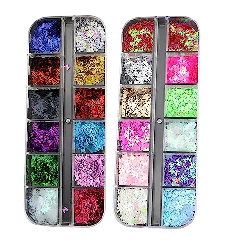 FOMIYES 2 Boxes Butterfly Sequin Set for Eye Makeup Nail Art 12 Colors Glitter Sequins Palette