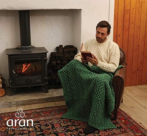 Aran Woollen Mills Carraig Donn Irish Cable Knit Blanket Celtic Throw - 100% Merino Wool Made in Ireland 40"x 55" (102 x 140 cm)(Kiwi/Connemara Green) - Image 3