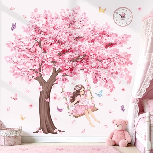 wondever Stickers Muraux Fleurs de Cerisier Arbre Roses XXL Fille Autocollants Muraux Mural...