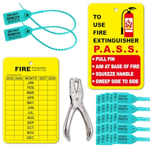 Blue Fire Extinguisher Tags Set with Hole Puncher