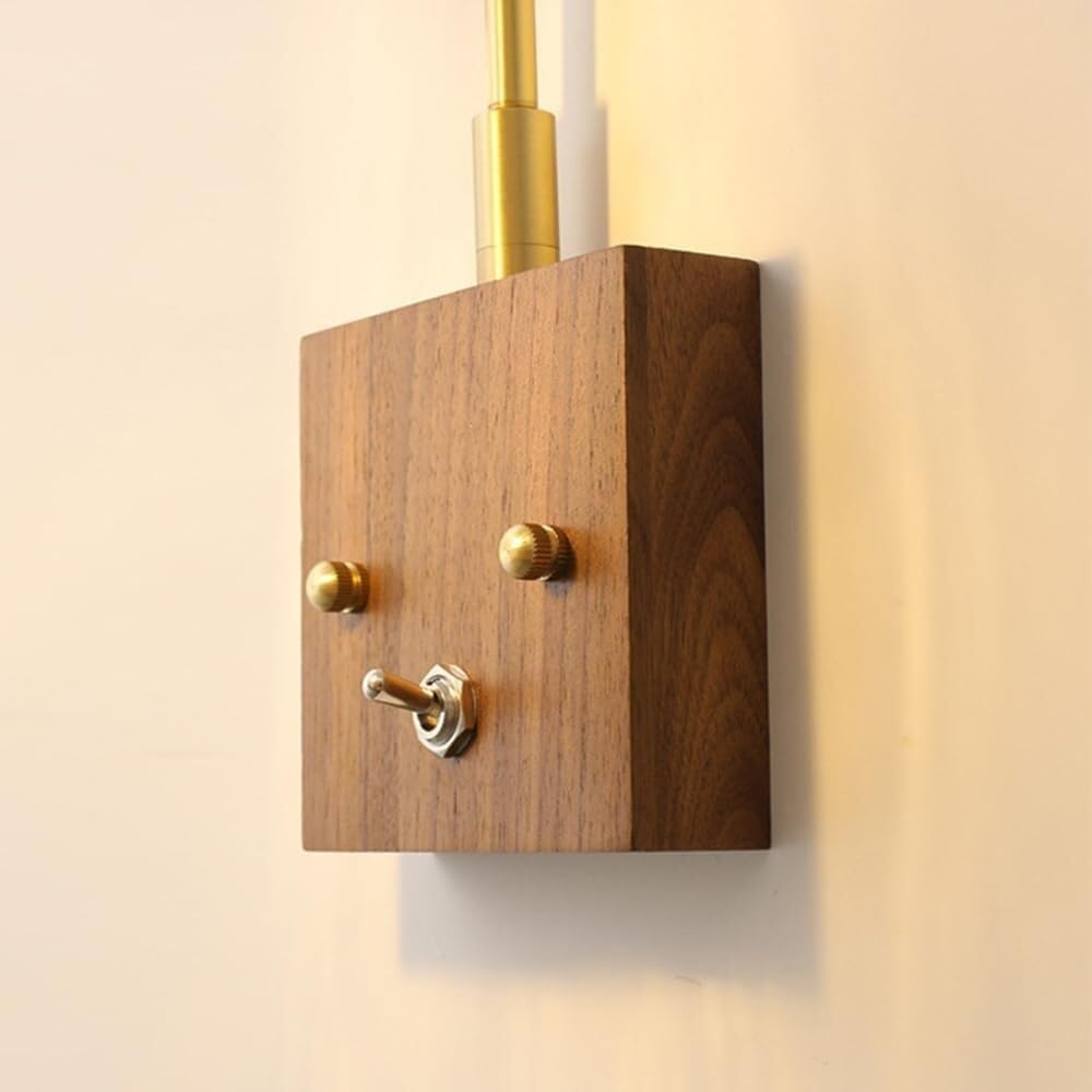 Nowoczesny mosiężny kinkiet ceramiczny klosz lampa ścienna z przełącznikiem nordycki retro drewno orzech kinkiety do sypialni przy łóżku salonu gabinetu E26/E27 gniazda