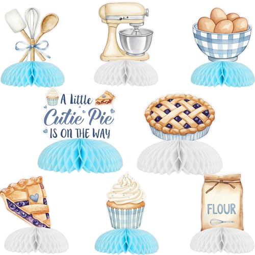 Balterever Cutie Pie Baby Shower Decorations Blue Honeycomb Centerpieces 8pcs Table Top Party Décor Set for Boy Baby Shower Dessert Table Kitchen Theme Gender Reveal Celebration by Balterever - Used condition - US$8.89