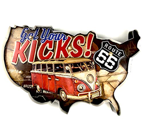 DiiliHiiri Cartel Retro Luminoso Garage Vintage Letrero Metálico Artesania Accesorios Decoración Hogar (Get Your Kicks Route 66 Van) Cover