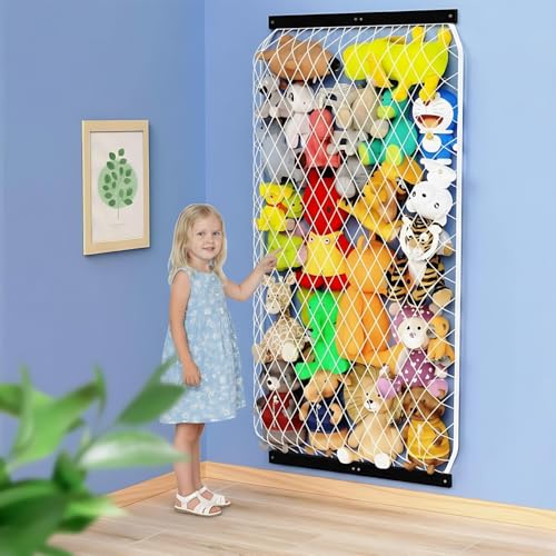 Stuffed Animal Storage Net, Elastic Stuffed Toy Holder,Door/Wall Mount Length Adjustable Hanging Soft Toy Organizer, Plushie Net for Nursery Play Room