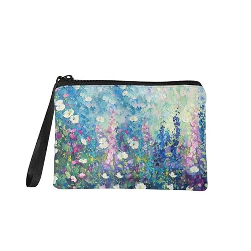 Piccolo portafoglio portamonete casual per lo shopping da viaggio porta carte da donna mini borsa per il cambio per il trucco Dipinto ad olio fiori Portamonete