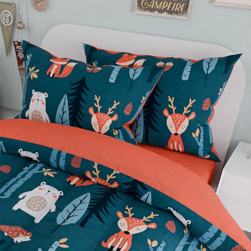 Image of Woodland Animal Kids Bedding Set for Boys, Ultra Soft Microfiber Comforter Set Full Size 4-Pieces, Comforters Bed Sets for Kid Tween Teen Bedroom Decor