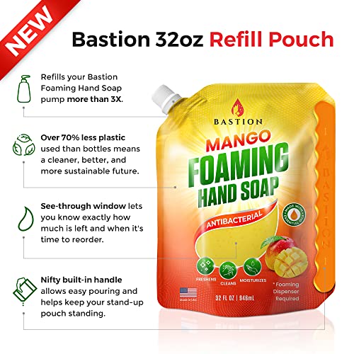 Bastion Foaming Hand Soap - Antibacterial Foam Hand Wash Refill, Bath And Body Works, Dial, Method, Michel, Jr Watkins, Dove - Mango Scented W/Essential Oils Bulk Refill Pouch #TOP3
