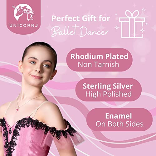 UNICORNJ Ballet Dancer Necklace Pendant for Girls Sterling Silver 925 Ballerina Dance Recital Gift Color Enamel 16" Italy4