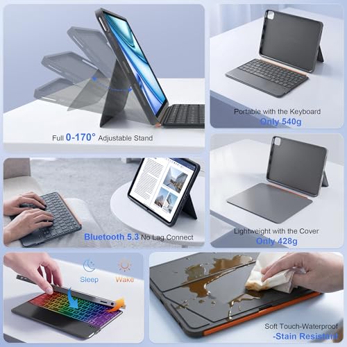 Image of WIWU for iPad Case with Keyboard Air 11 Inch M4 2026 A16 10th Gen Magnetic Detachable Keyboard Case Adjustable Stand Backlit Keys Touchpad (Grey, for iPad 11 /10 /Air 5 /4 /11 inch(M2 /M3 /M4) Pro 11 inch 4 /3 /2 /1)