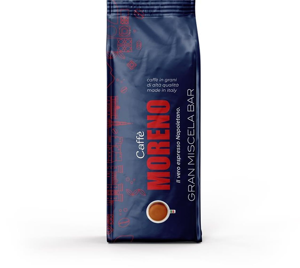 Moreno Espresso Gran Miscela Bar 1 kg de Haricots Entiers - mélange incomparablement Arrondi et légèrement fruité, idéal pour Les Porte-filtres