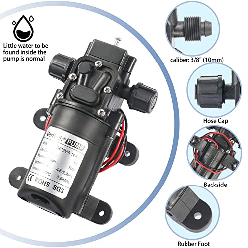 Bomba de micro diafragma VerRich 12V autocebante de alta presión para caravanas 4