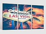 2 cm dickes Fichtenholz Leinwandbild 3 tlg Las Vegas Palme Skyline Schild Bild Bilder Leinwand Leinwandbilder Holz Wandbild mehrteilig Kunstdruck fertig gerahmt 9AB477, 3 tlg BxH:120x80cm (3Stk 40x 80cm)