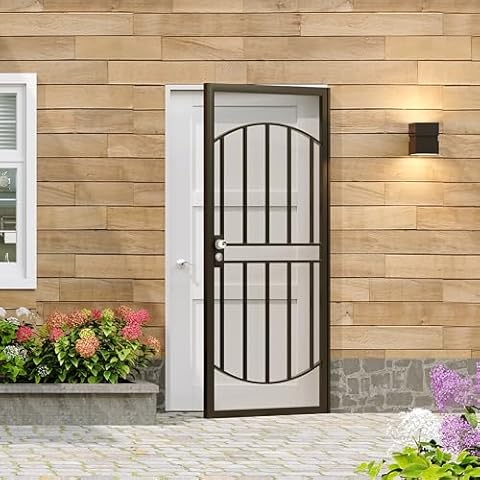 Lakenyon Prehung Steel Security Screen Door, 32" x 80", Black Diamond Mesh, All-Steel Construction, Modern Storm Door for Front Entry, Weather-Resistant & Durable Front Door Screen Cover