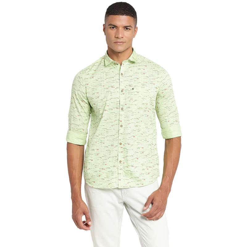 Image of Turtle Men Light Green Cotton Printed Slim Fit Casual Shirts