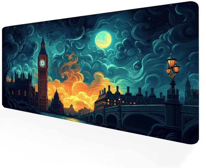 Tapis souris XXL 900x500mm bleu en caoutchouc premium au design de lune soigné