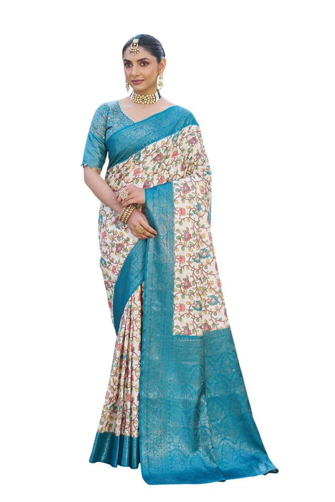 RAJMALA Women's Attractive Printed Semi Mysore Silk Saree Elegant Ethnic Wear with Blouse Piece Soft, Comfortable Fabric for Special Occasions-image-5