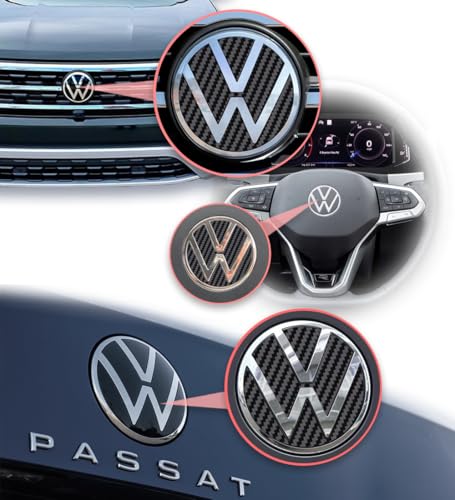 Image of IPG Decal Made for Volkswagen 2021 Passat Polo Tiguan Golf Rear /Front Emblem Logo Decals Stickers Set (4 Units) (Black Carbon Fiber)