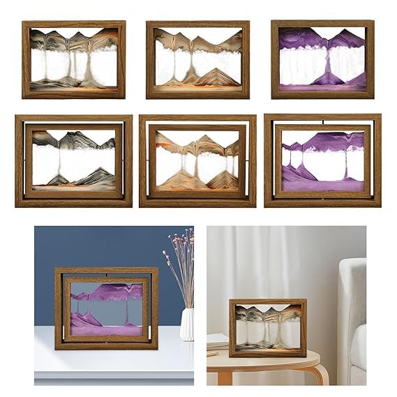 Moving Sand Art Desktop Display, Purple Sand with Wooden Frame, Calming Office Decor (BLUE) 3