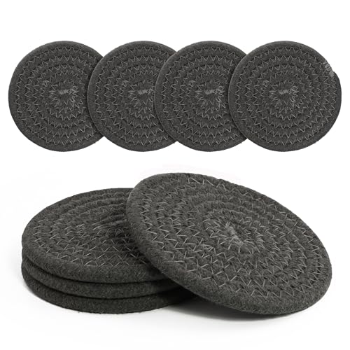 Comparison: Best Material For Drink Coasters 10 Coasters Set of 4 for Drinks, Cotton Woven 4 Colors Absorbent Boho Coasters for Home Decor Cups - Hot or Cold Drink Thickened (Dark Gray)