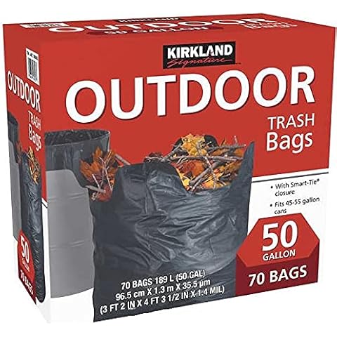 Kirkland Signature 50-Gallon Outdoor Trash Bag With Smart Tie Closure, Black, 70-count (70-Pack) Cover