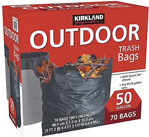 Kirkland Signature 50-Gallon Outdoor Trash Bag With Smart Tie Closure, Black, 70-count (70-Pack)