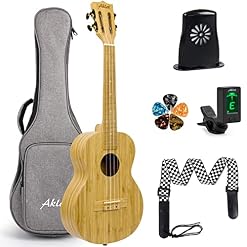 AkLOT Ukulélé de concert en bambou massif 23 pouces AKBC23 18 frettes 18:1 syntoniseur avancé avec sangle de sac de… - Les Beatles, Paul McCartney, John Lennon, RIngo Starr, George Harrison