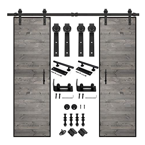Image of S&Z tophand 24 in. x 84 Double Medium Gray Barn Door with 8FT Sliding Hardware Kit, 20 - 42in Stainless Steel Frame Modern Style Door /Sliding Door /Simple Assembly is Required