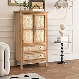 RoyalCraft 48' Tall Accent Cabinet with 2 Carved Doors and 2 Drawers，Vintage Wood Cabinet with Storage, French Country Sideboard Buffet for Small Spaces, Dining Room, Living Room & Entryway