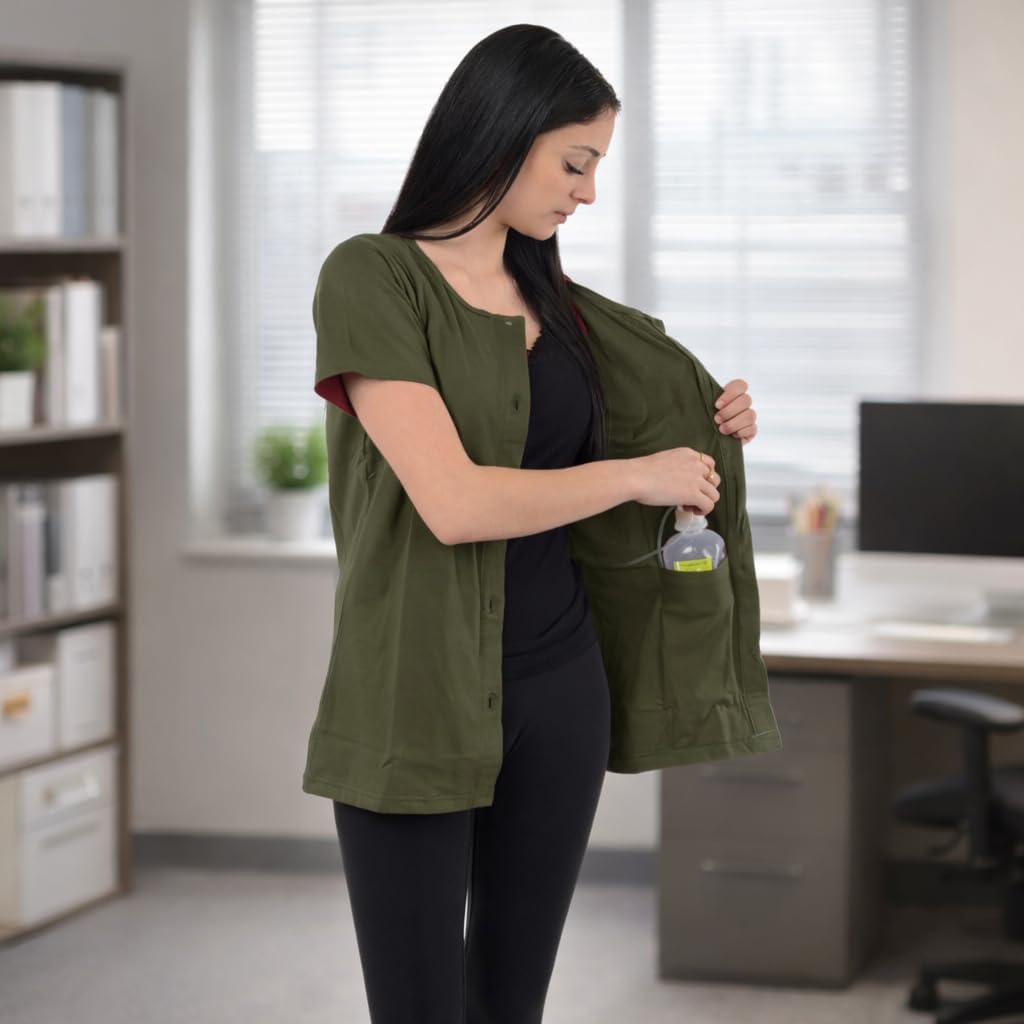 USBD Post Mastectomy Shirt with Drain Pockets Crew Neck Post Op Button Down Recovery Tops - Image 6